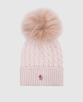 Moncler Grenoble Pink hat made of wool with a pompon J20983B000080402A