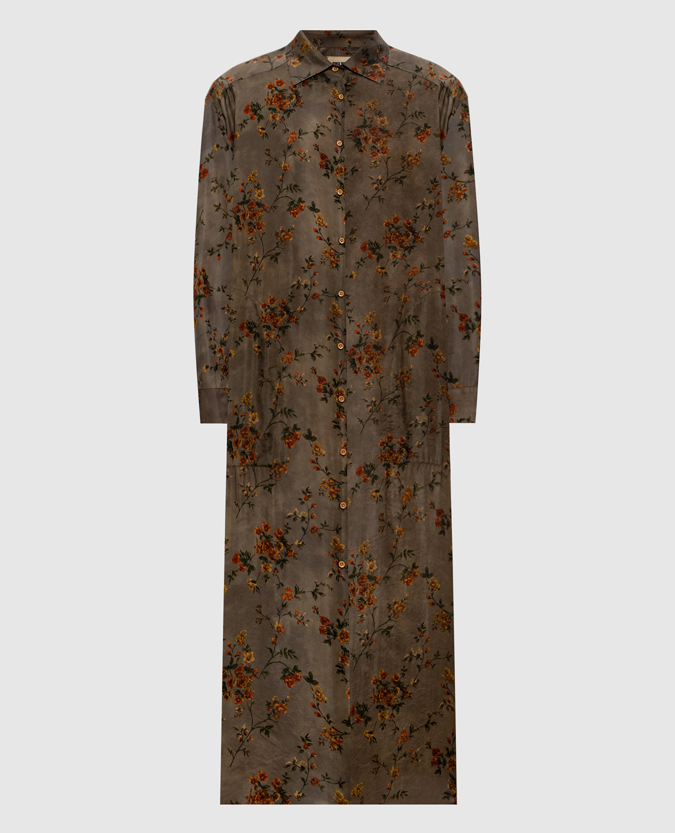 

Khaki floral print midi shirt dress UMA WANG