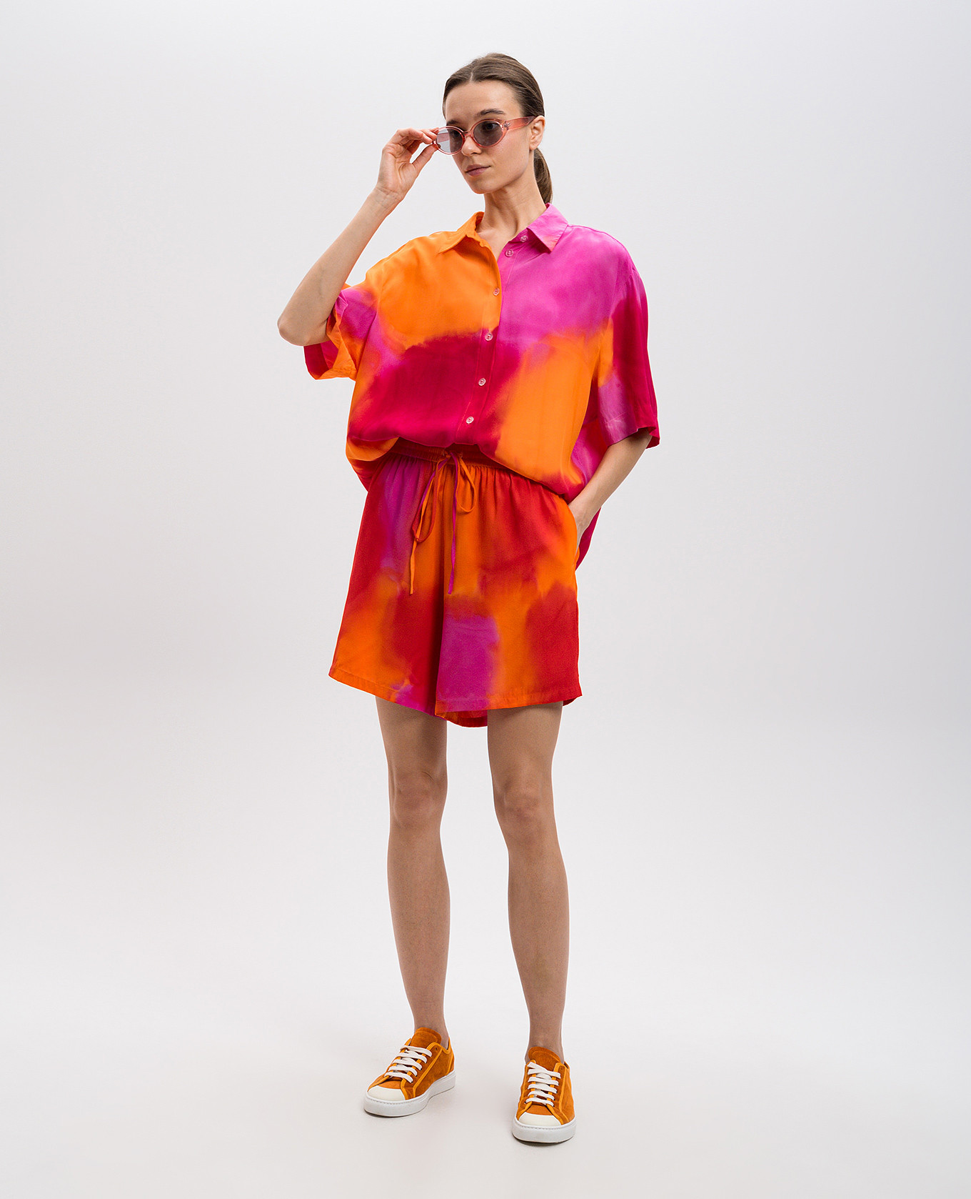 

AMBER orange silk shorts Gary Bigeni
