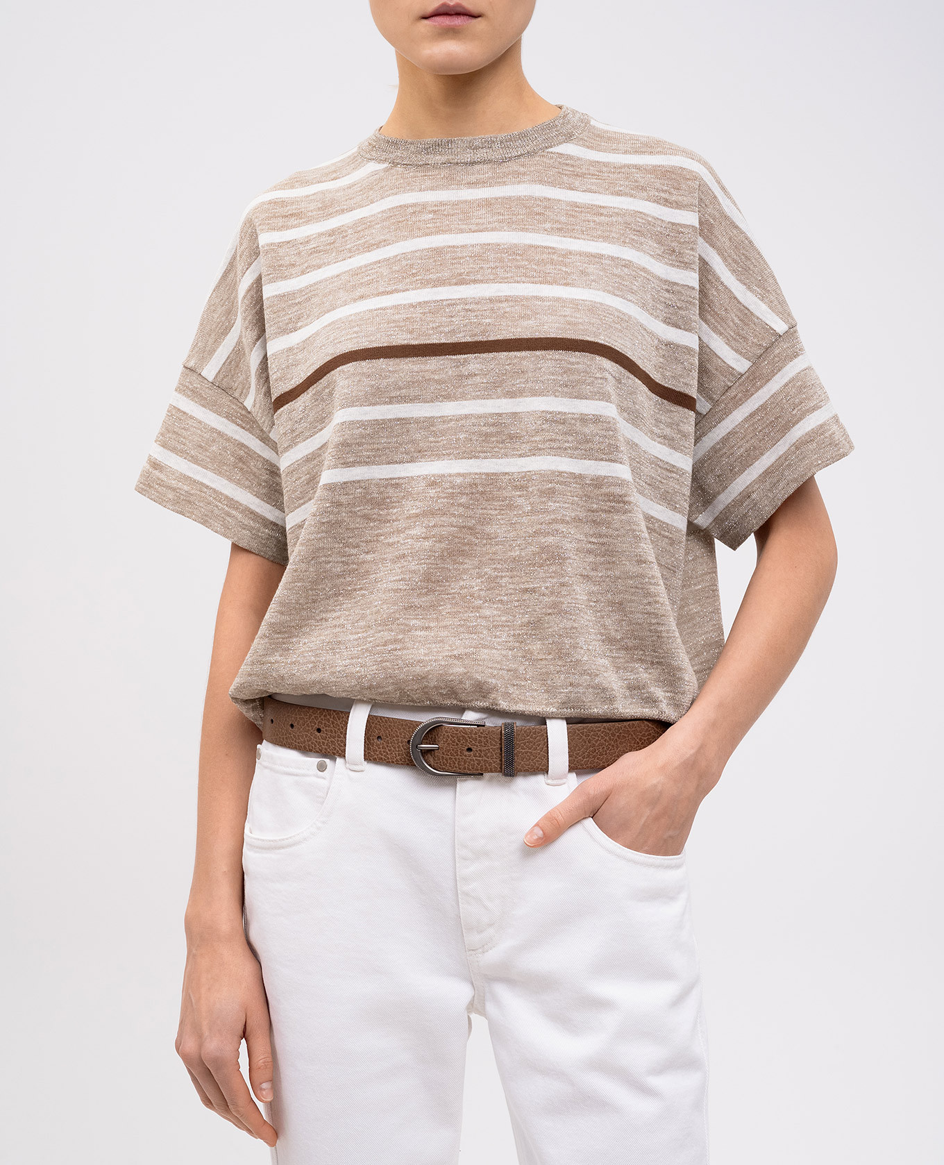 

Brown leather belt with monil chain Brunello Cucinelli