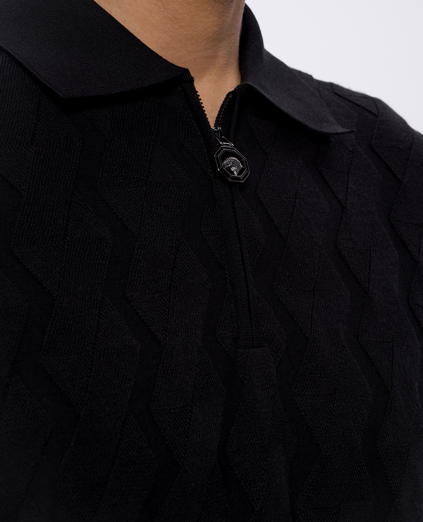 

Black polo shirt with patterned silk Stefano Ricci