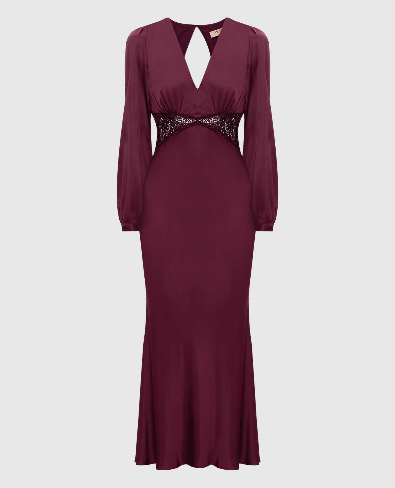 

Burgundy maxi dress with macrame lace Twinset