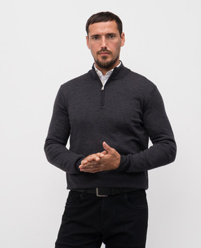 Cashmere&Whiskey Gray merino wool jumper with zipper 77397