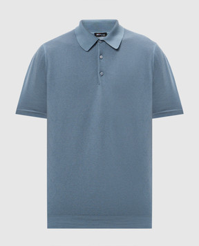 Kiton Blue polo shirt with pattern UMK0706