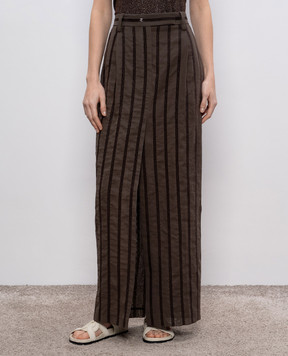 Brunello Cucinelli Brown striped maxi skirt MH911G3786