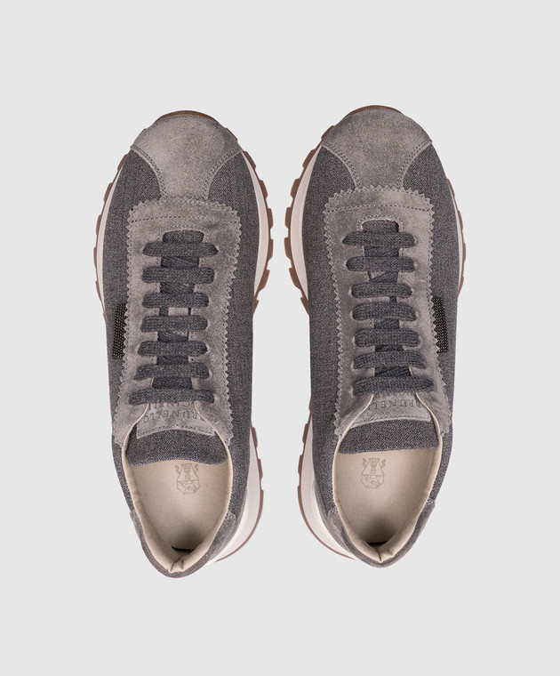 Brunello Cucinelli - Gray combination sneakers with a monil chain