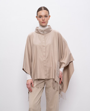 Herno Beige silk poncho with fringe GI000295D16011