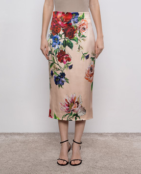 Dolce&Gabbana White floral print pencil skirt F4BCATFSIB5