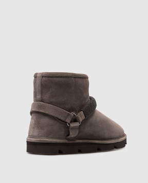 Brunello Cucinelli Gray suede Uggs with monil chain MZSFG2834