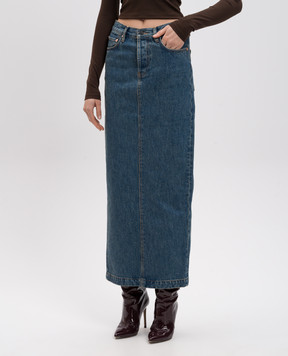 WARDROBE.NYC Blue denim midi skirt with a frayed effect W2097PC