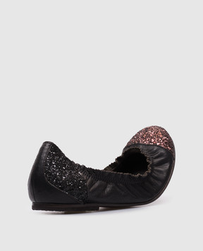 Brunello Cucinelli Black leather ballet flats with glitter MZDENG806