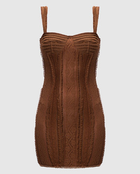 Charo Ruiz Selene brown mini dress with lace 255600