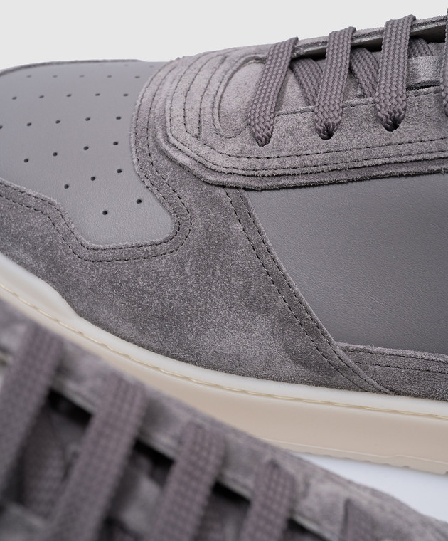 Brunello Cucinelli - Gray leather sneakers with logo patch