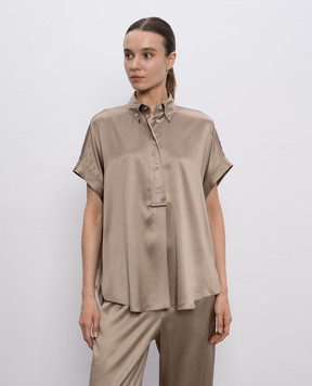 Brunello Cucinelli Beige silk top with monil chain M0C59RA915