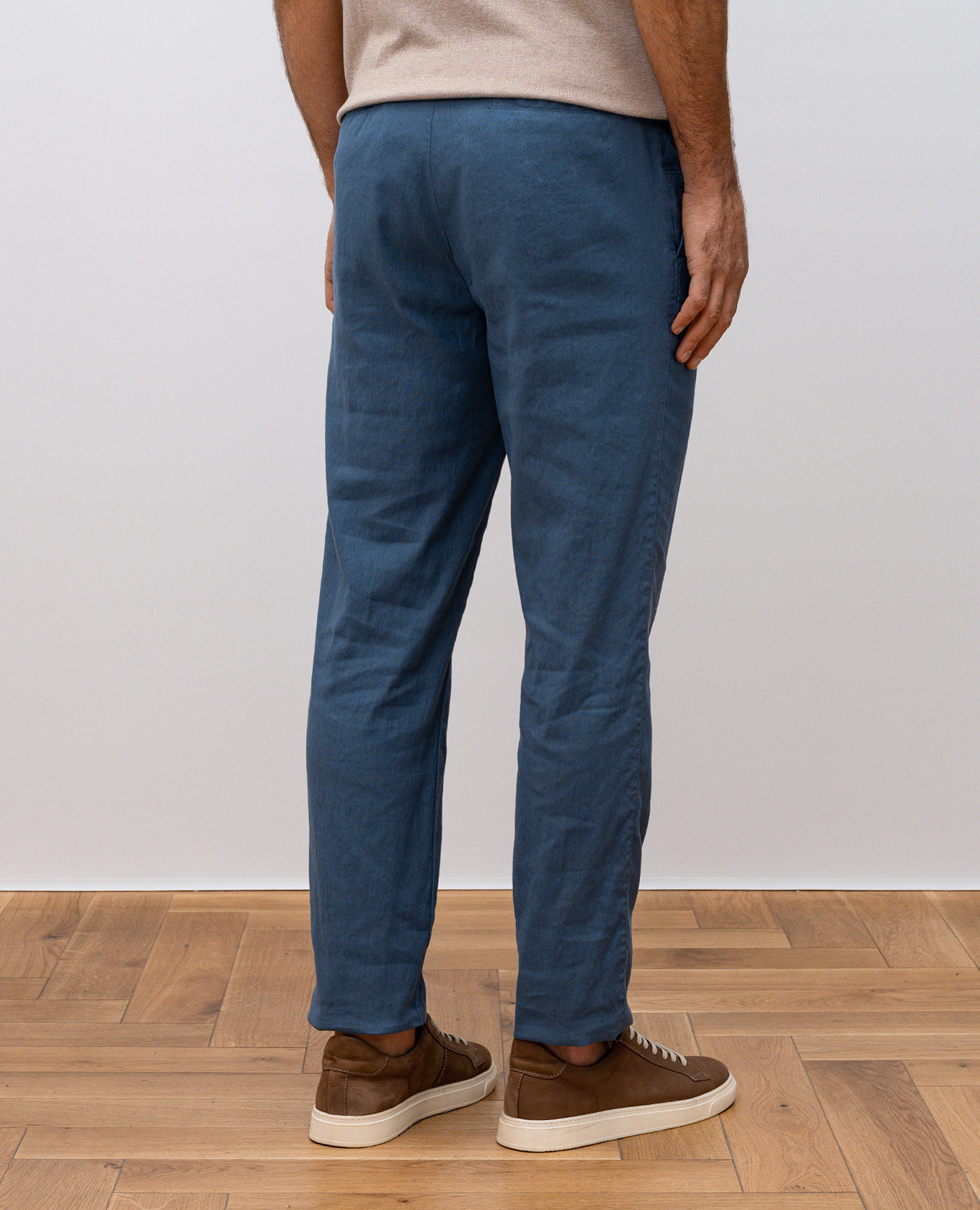 

Blue linen pants with logo Enrico Mandelli
