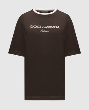 Dolce&Gabbana Brown T-shirt with embroidered logo G8ST6ZG7PCG