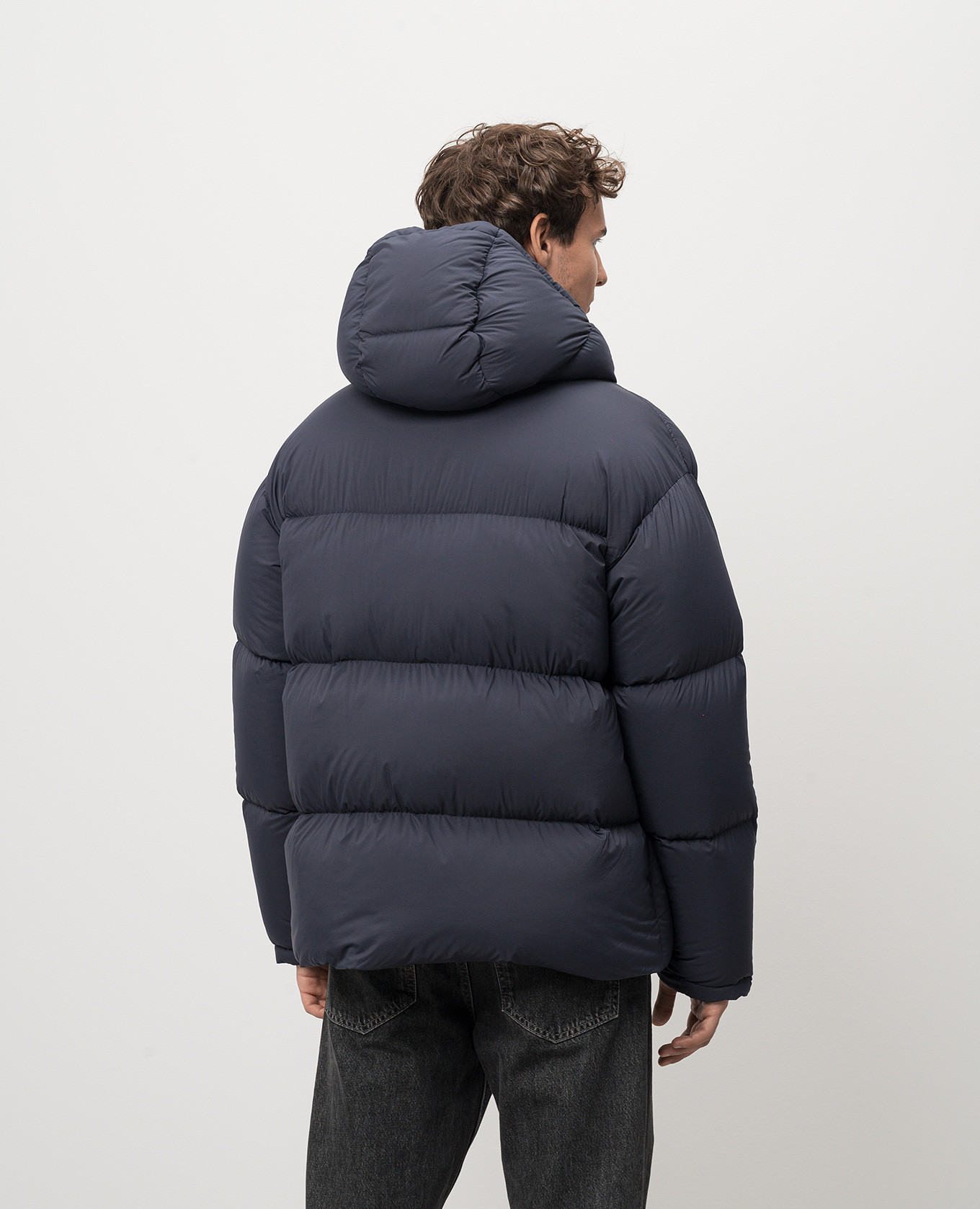 Blue down jacket with metallic logo Herno 4