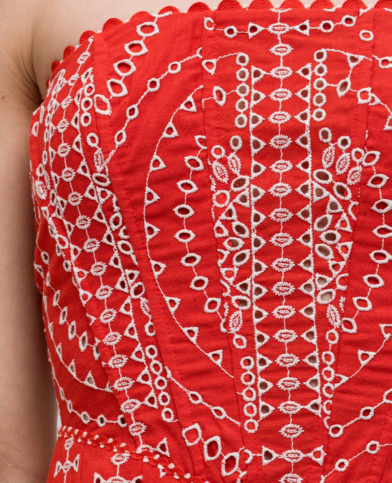 

Clem red linen dress with broderie embroidery Charo Ruiz