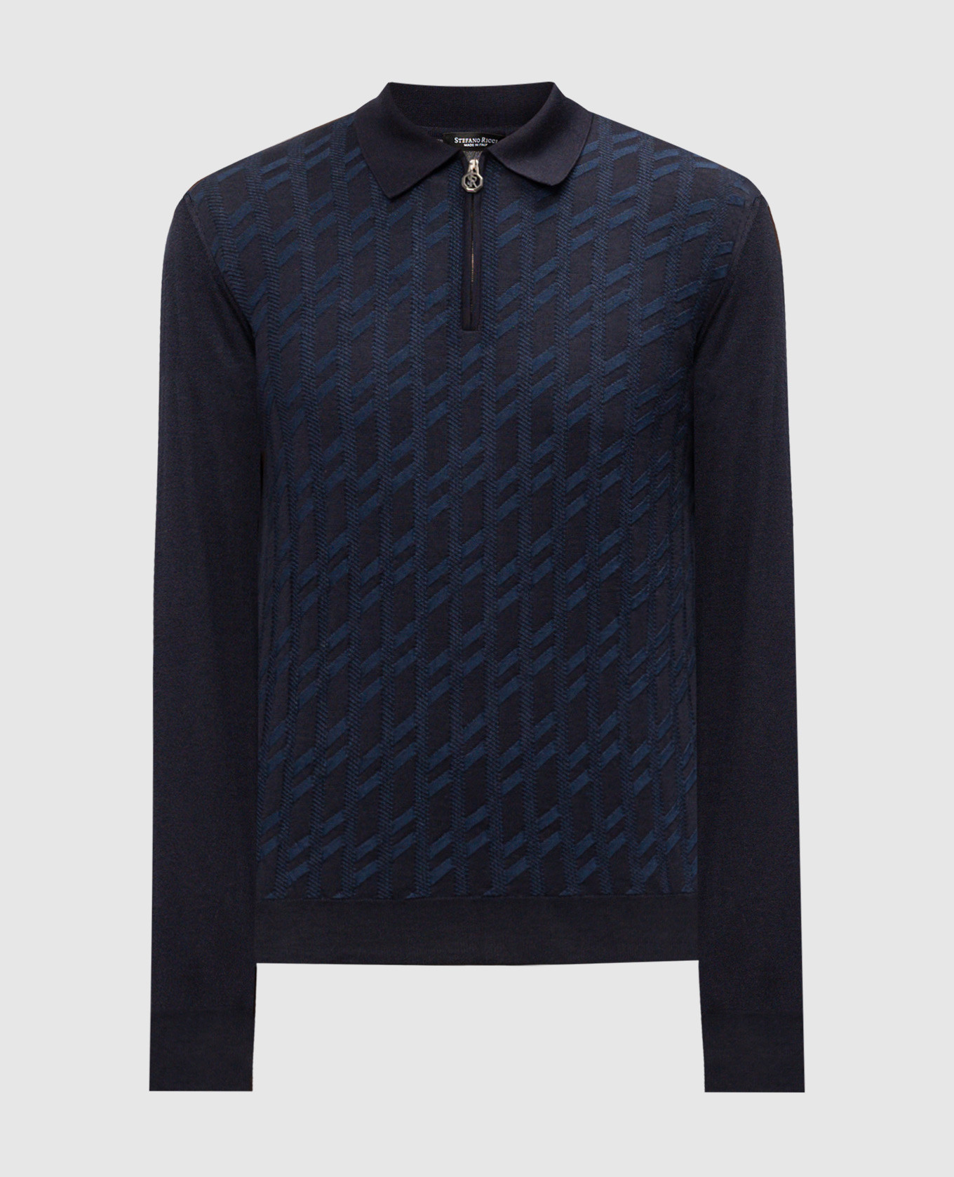 

Blue patterned cashmere and silk polo shirt Stefano Ricci