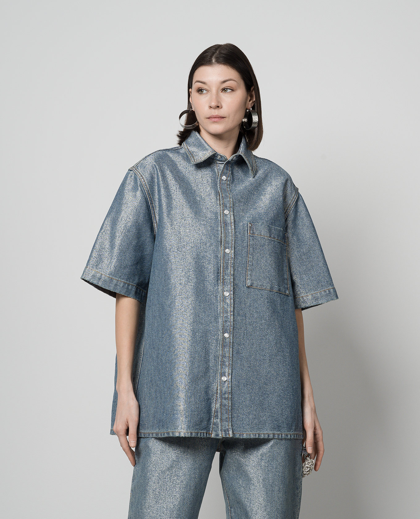 Vale blue denim shirt with lurex DARKPARK 3
