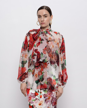 Dolce&Gabbana White silk blouse with floral print F5R62TIS1Y6