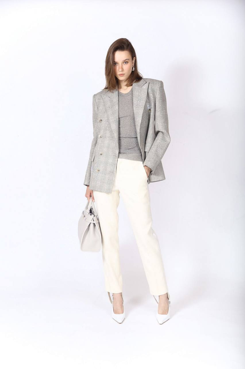 

Beige pants made of wool with stripes WARDROBE.NYC