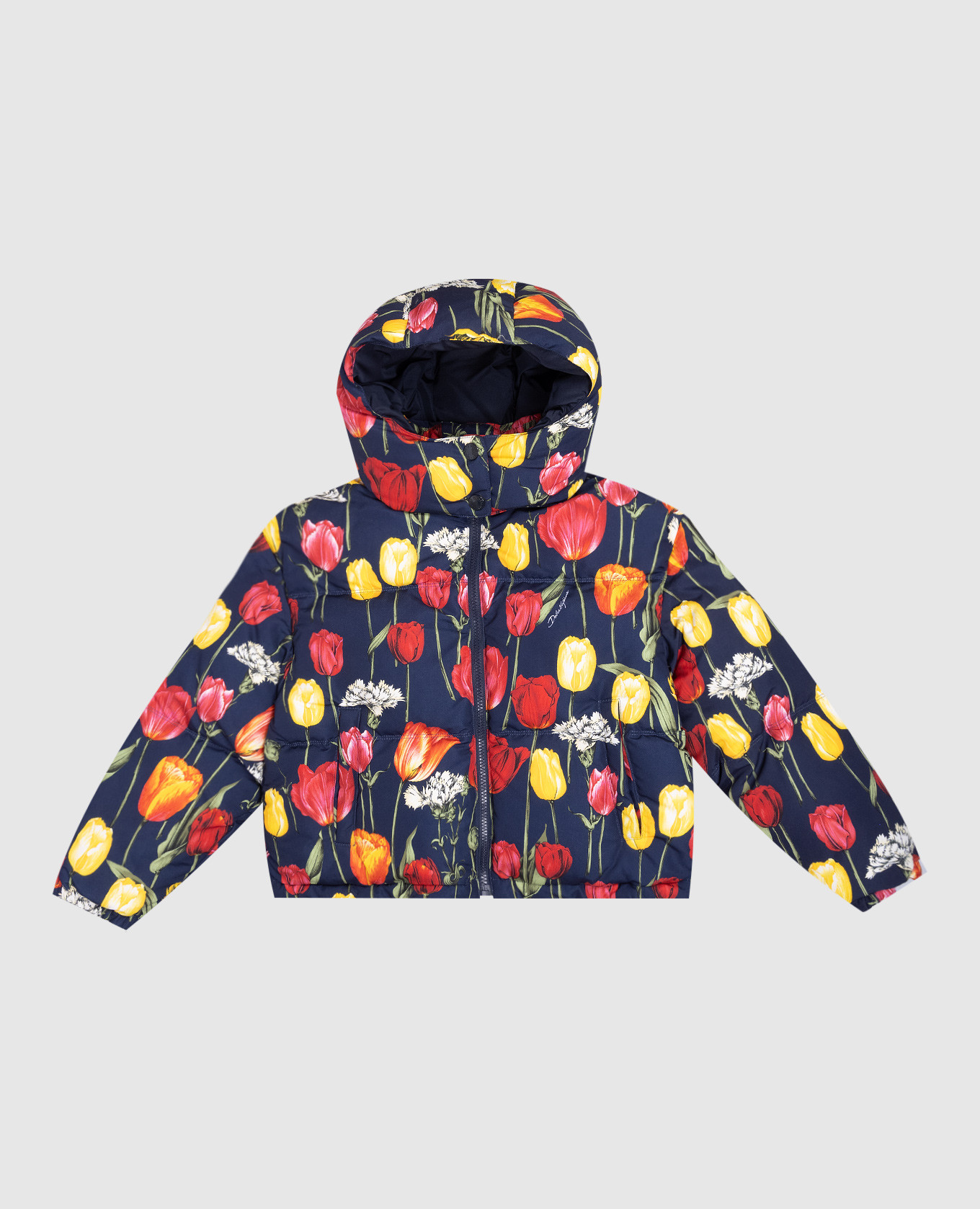 Children's blue down jacket in a floral print dolce&gabbana