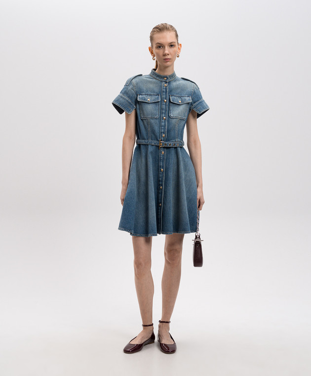 Alexander McQueen Blue denim mini dress with a frayed effect
