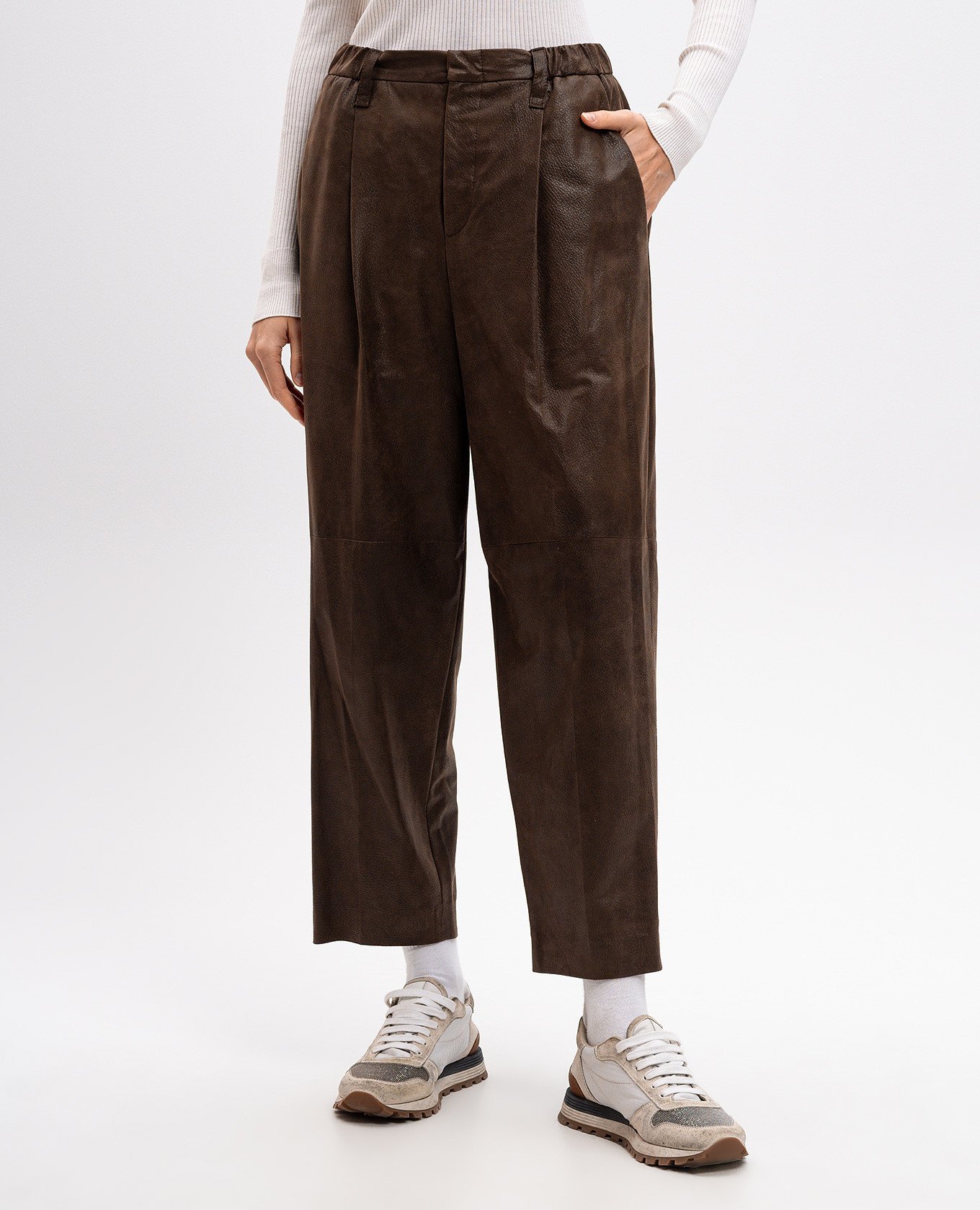 Brown leather pants Brunello Cucinelli 3