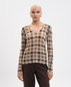 Twinset Beige wool pullover with check pattern 252TT3491