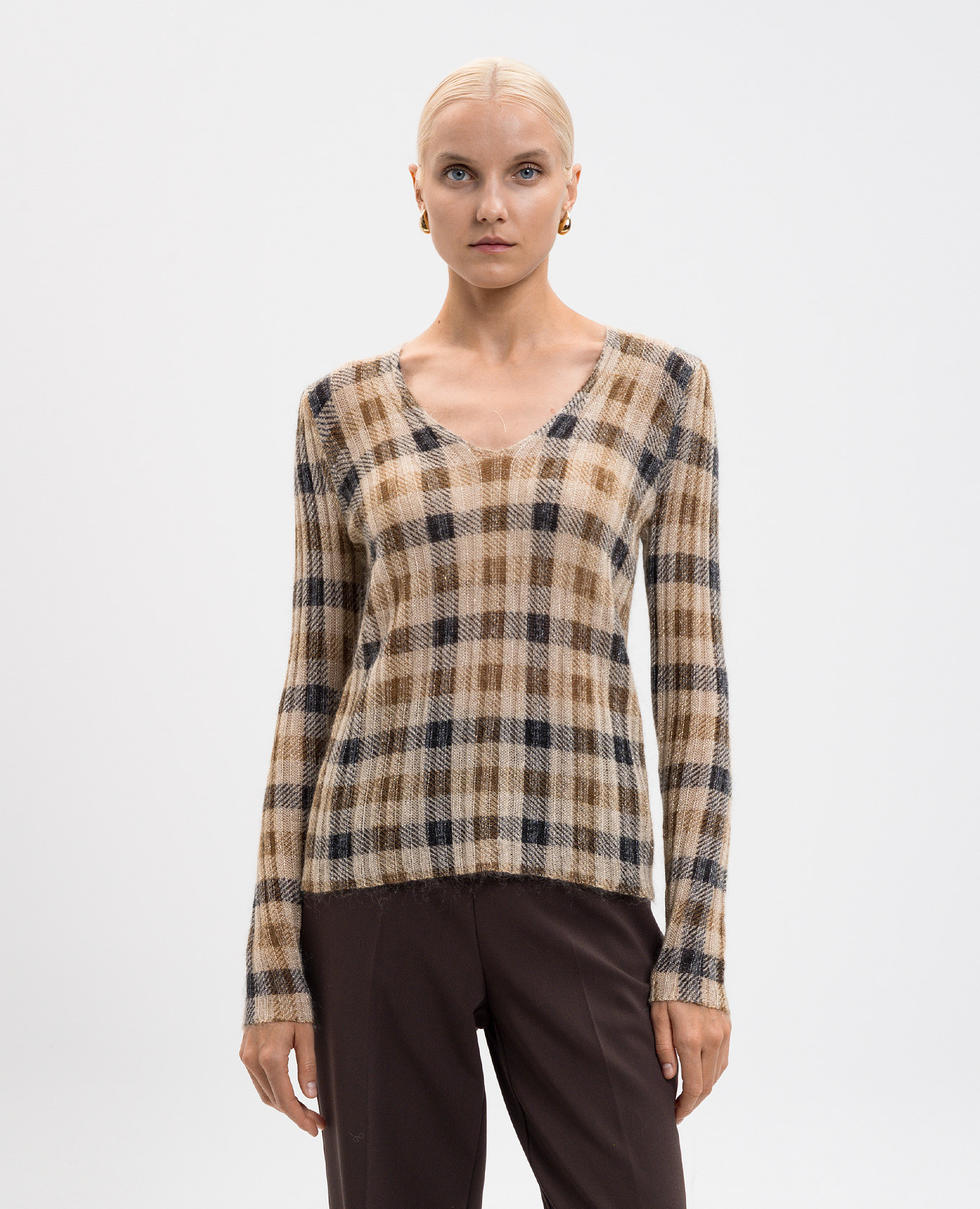 

Beige wool pullover with check pattern Twinset