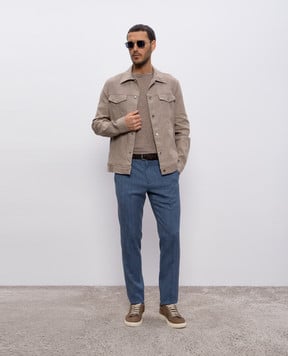 Stefano Ricci Beige linen shirt with leather logo patch MFJ5100070T285PT