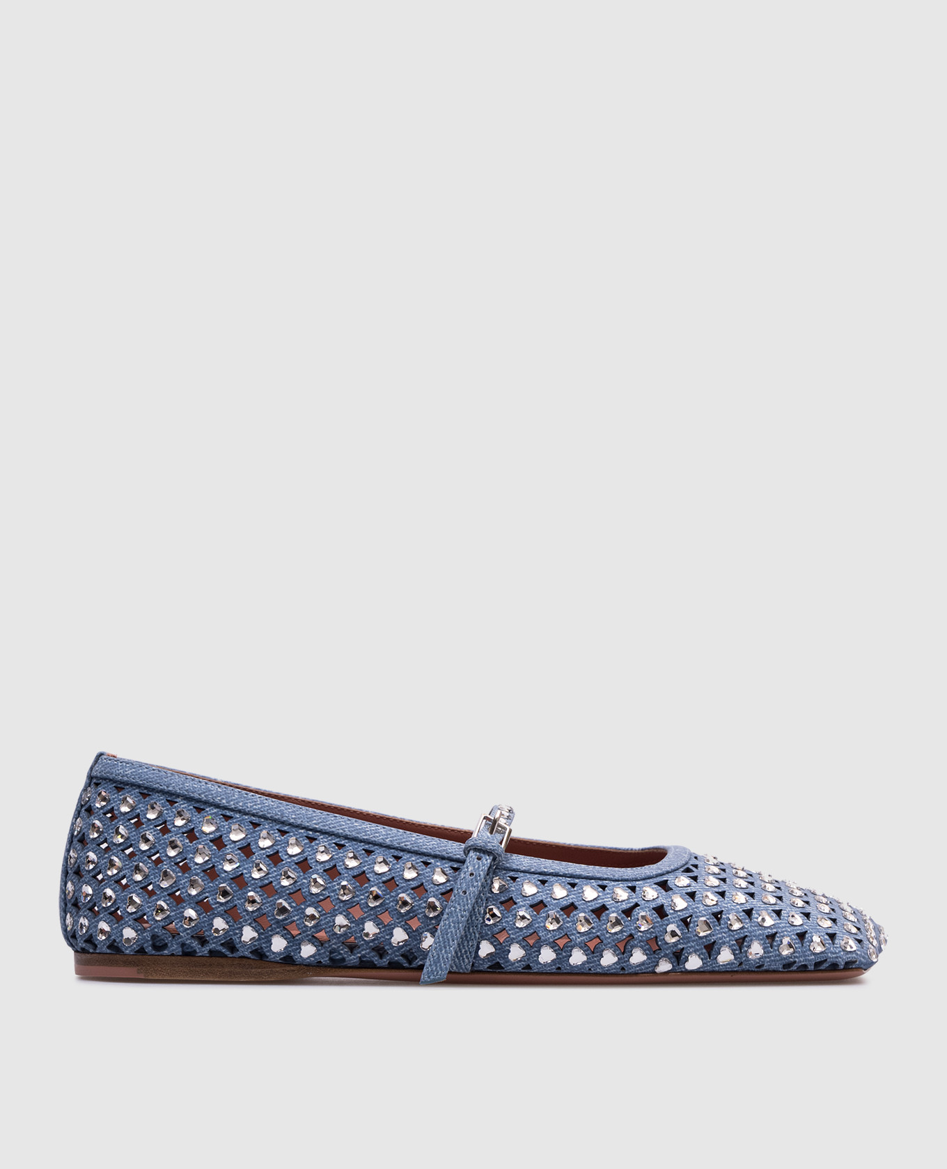 

Blue leather ballet flats with ANE crystals Amina Muaddi, Light blue