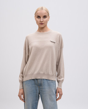 Brunello Cucinelli Beige cashmere jumper with monil chain M12212600P