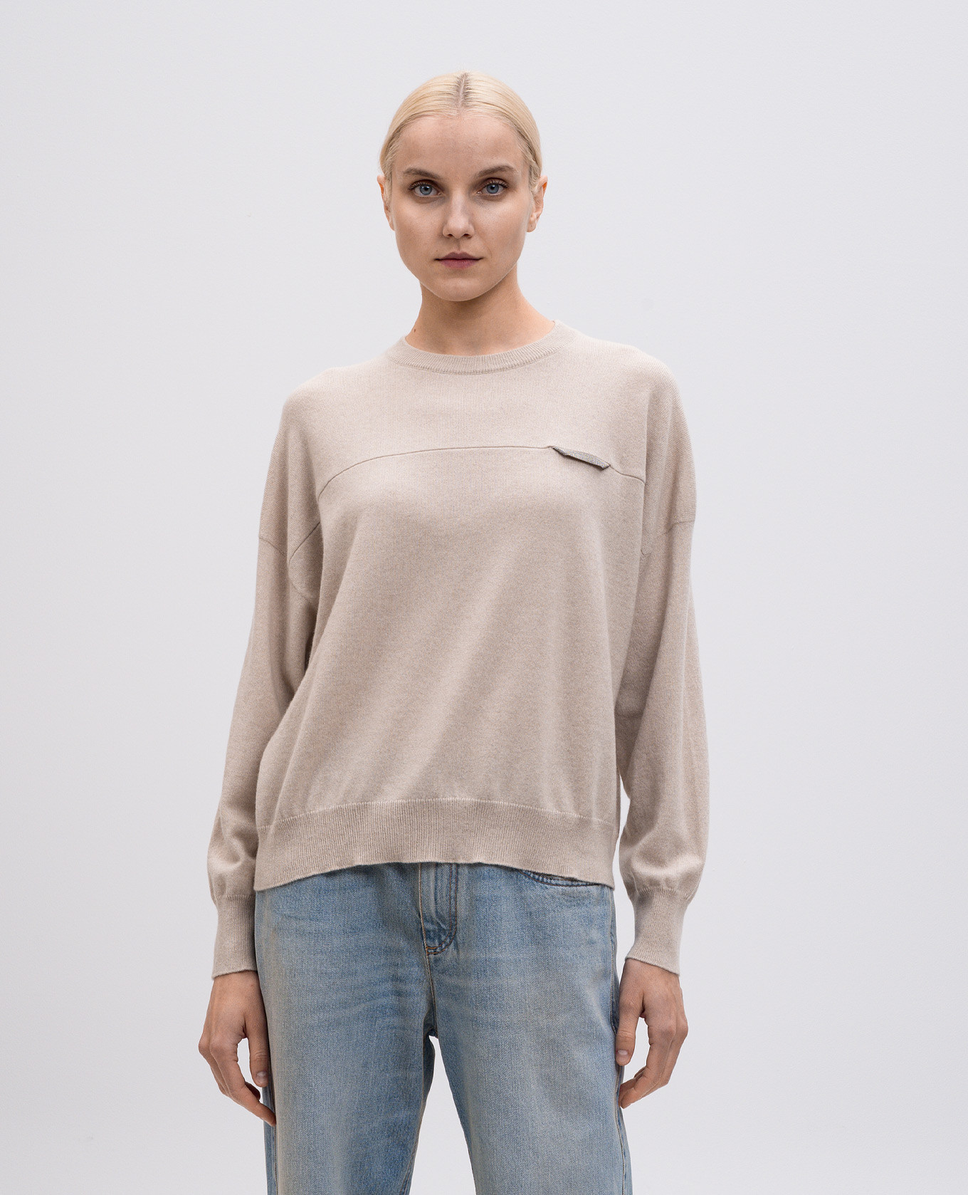 

Beige cashmere jumper with monil chain Brunello Cucinelli