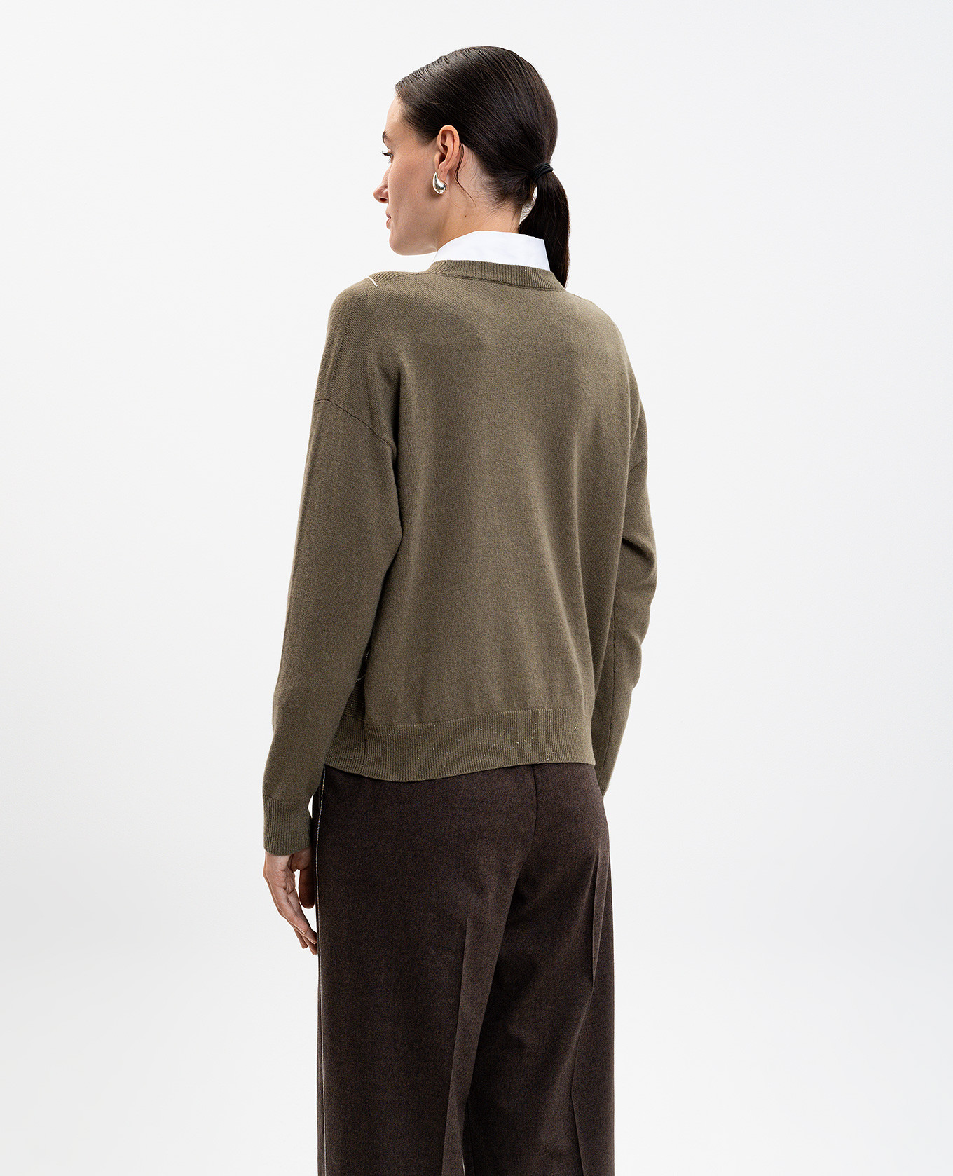 Green wool, silk and cashmere jumper with monil chain Peserico 4
