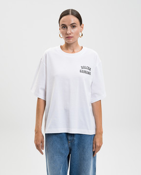 Dolce&Gabbana White T-shirt with logo embroidery F8U10ZGDDBB