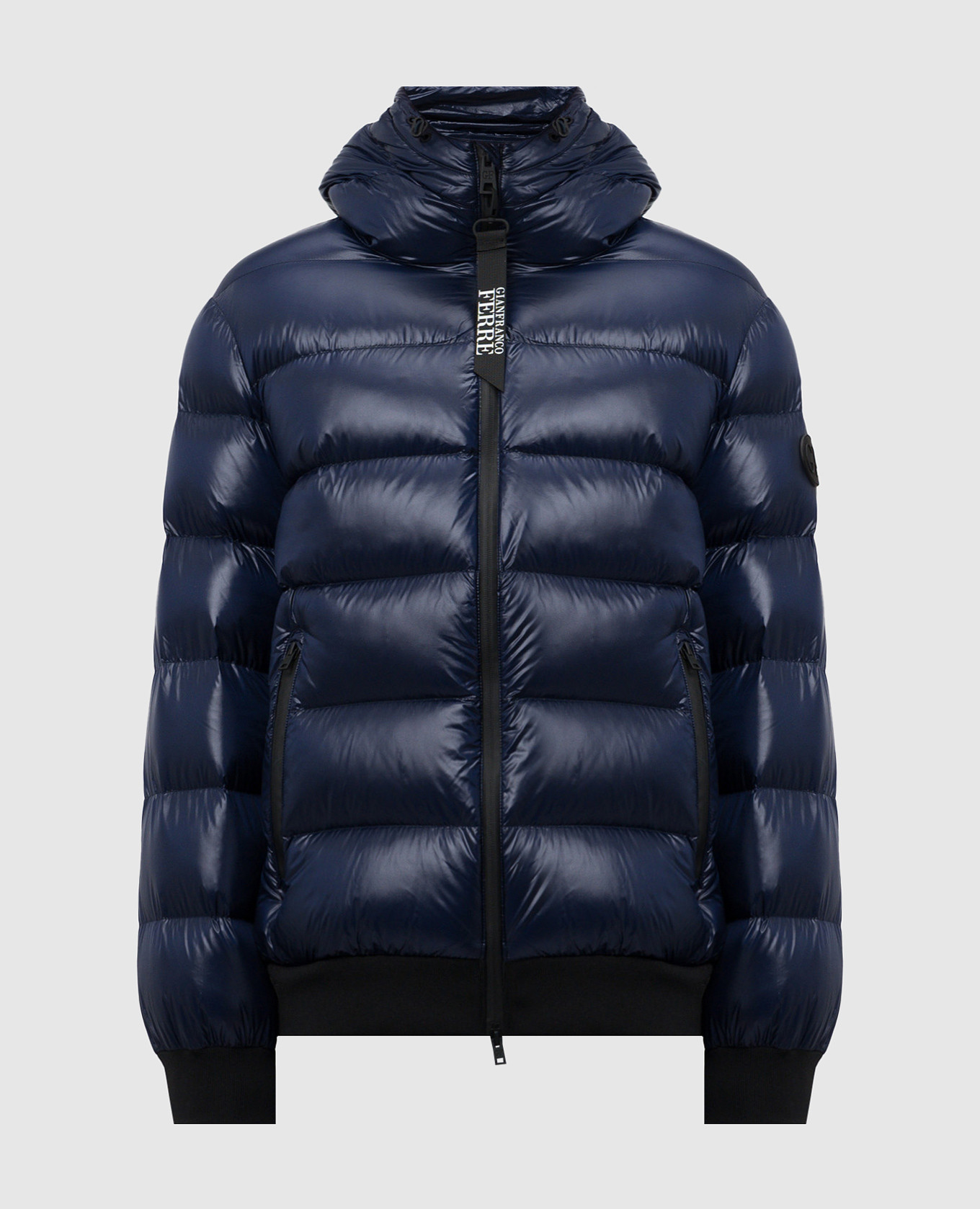 Blue quilted down jacket with logo gianfranco ferre