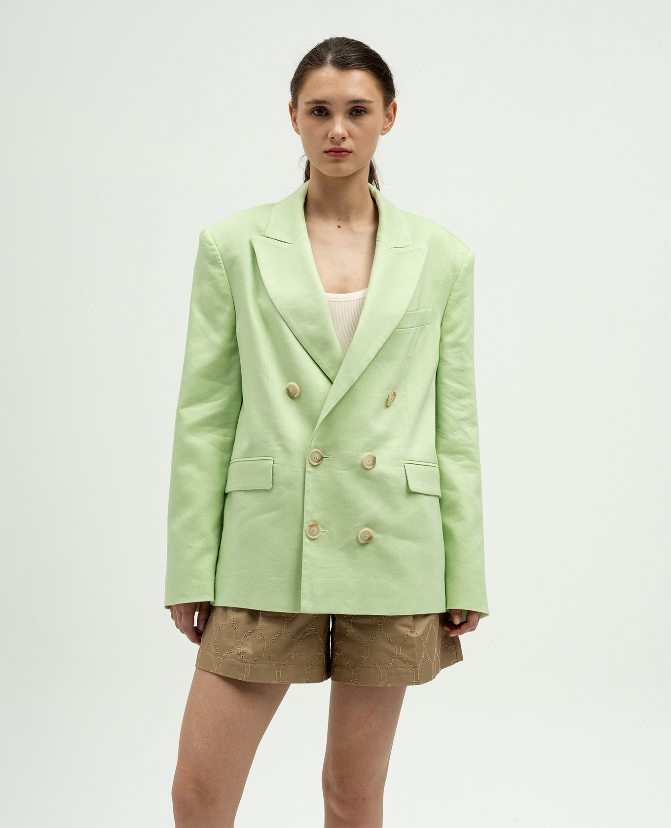 

Green double-breasted jacket with linen The Andamane