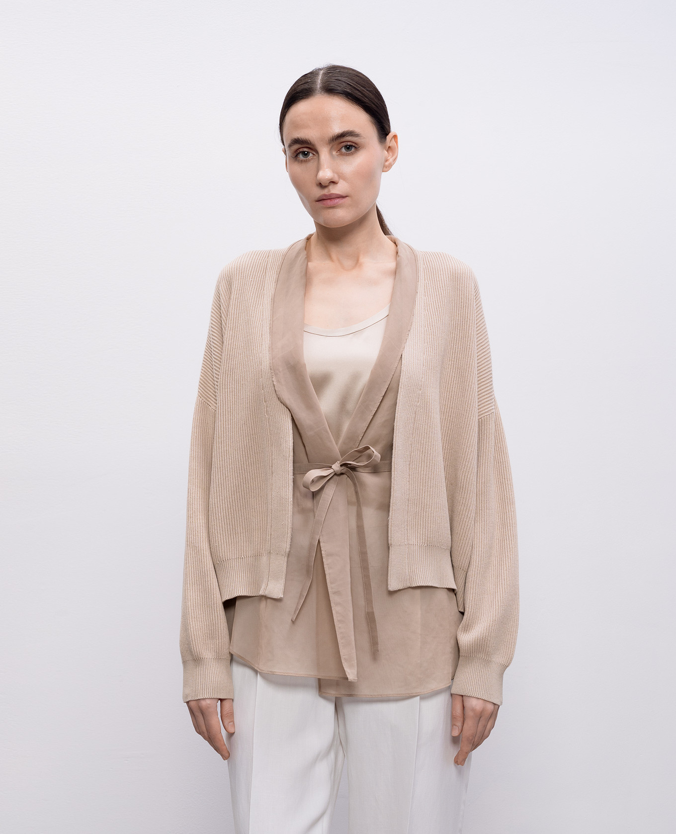 Beige cardigan with removable vest Brunello Cucinelli 3