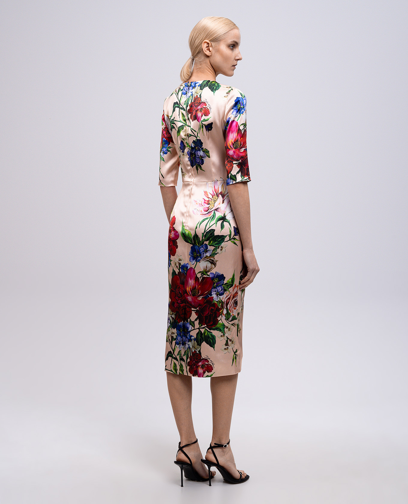 

Beige floral print midi dress Dolce&Gabbana