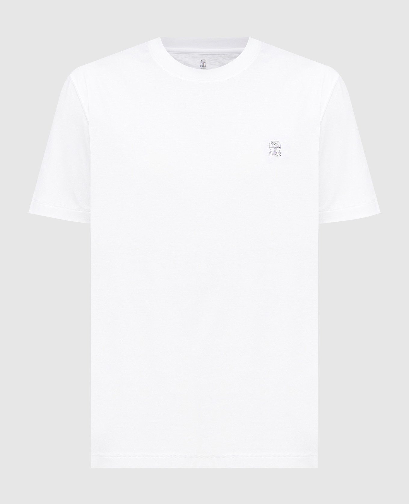 White straight-cut T-shirt with emblem Brunello Cucinelli