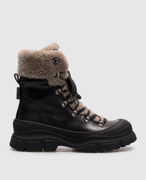 Brunello Cucinelli Black leather boots with logo patch MZOLG2832