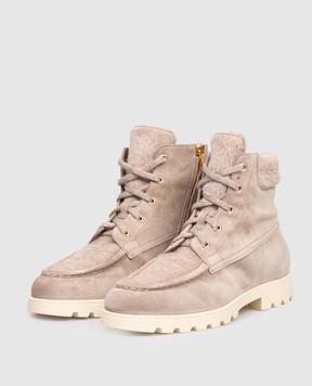 Santoni Beige suede boots with wool WTDR71797TIRNHSU