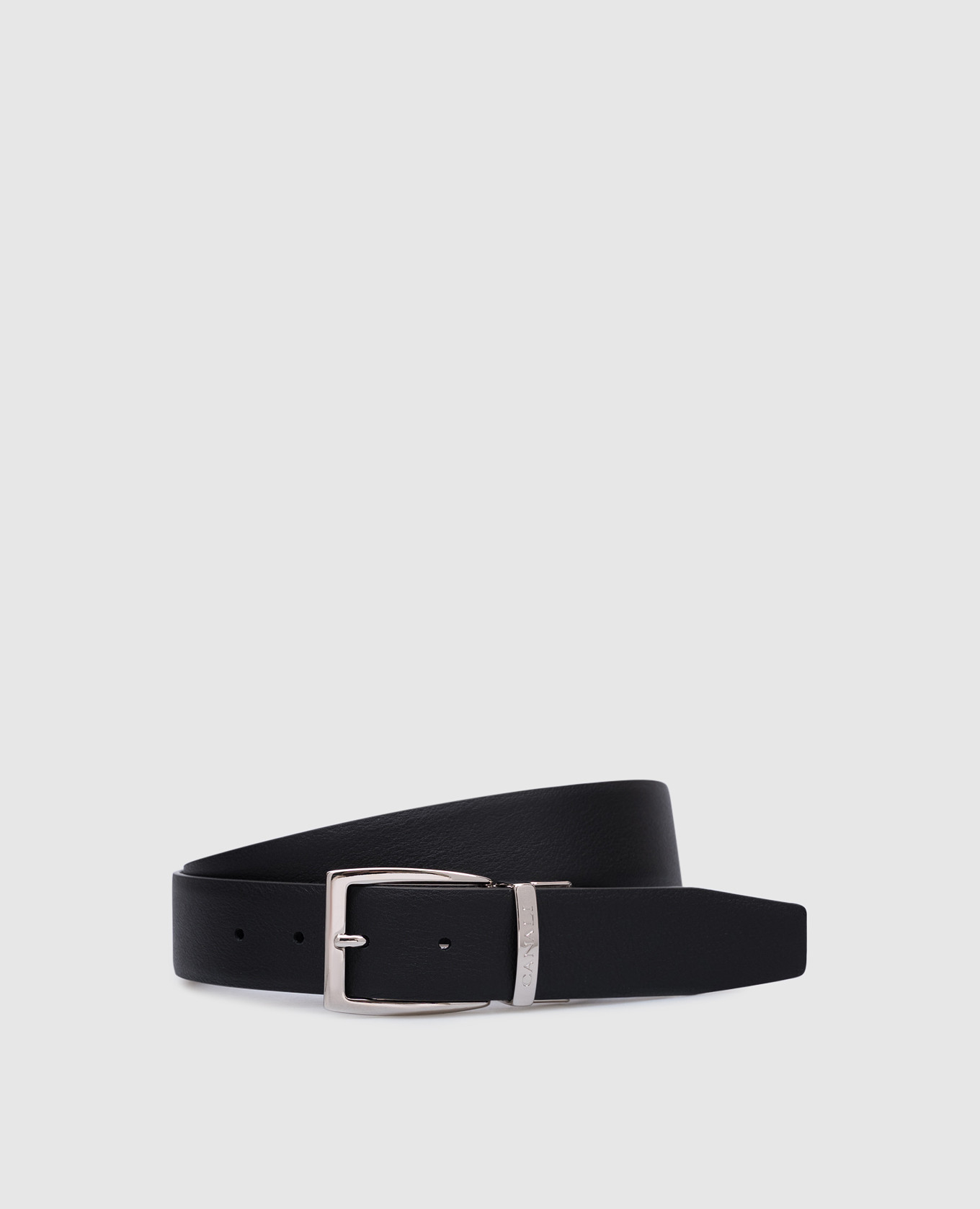 

Black leather reversible belt with logo engraving Canali