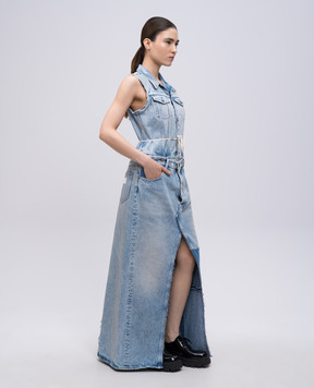 Maison Margiela MM6 Blue denim maxi dress with double construction S62DG0046M30018