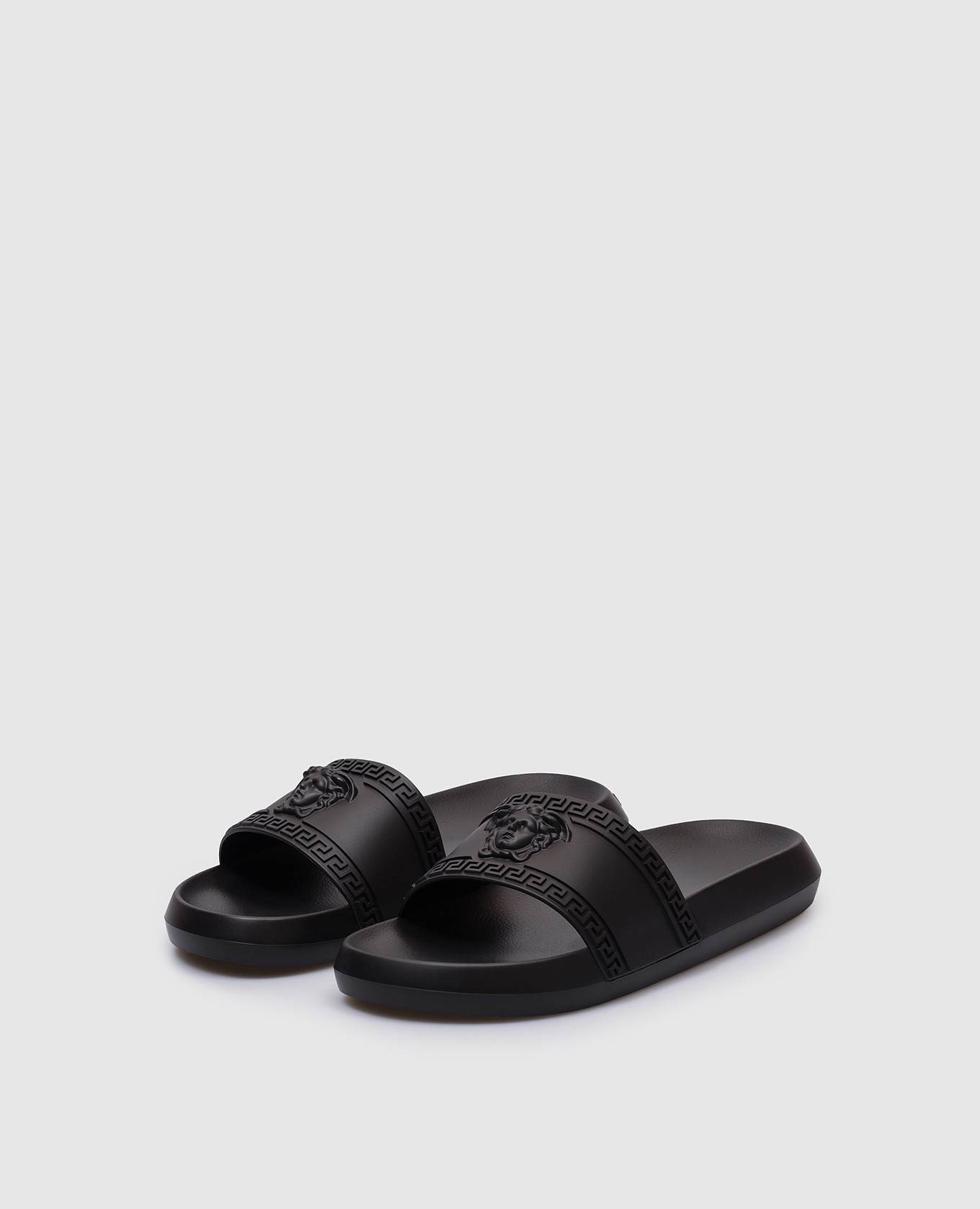 

Black sliders with textured Medusa emblem Versace