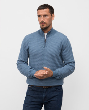 Canali Blue merino wool jumper with pattern MK02359C0015