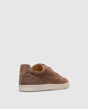 Brunello Cucinelli Brown suede sneakers with logo emblem MZUSILN311