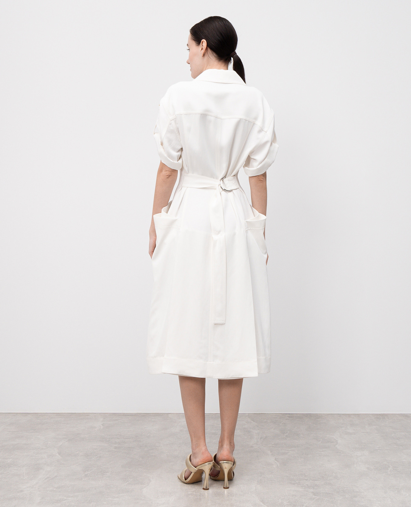 

White midi dress with linen Bottega Veneta